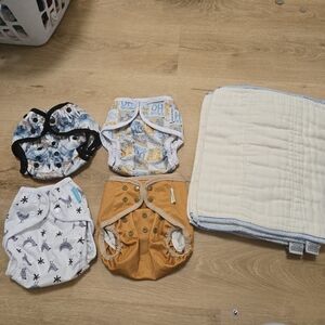 One Size Cloth Diaper Covers With Cotton Prefolds Bundle